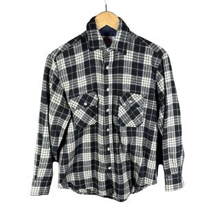 Vintage Dickies Shirt Mens Small Black White Plaid Wool Flannel Made Korea 90s